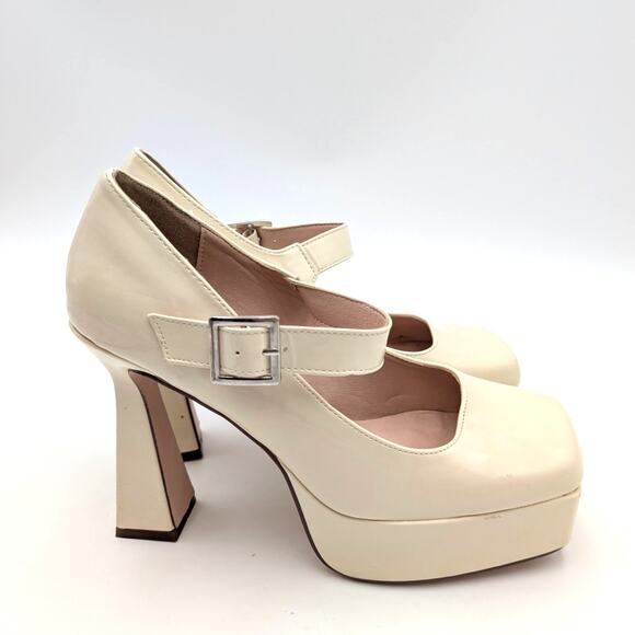 Chase & Chloe Mary Jane Platform Pump Square Toe Women's Beige Size US10 EU40.5 - Picture 3 of 12